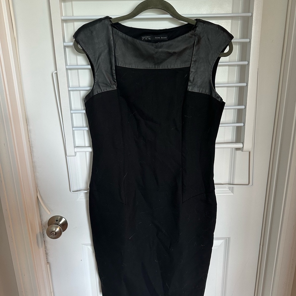 Zara Black Sheath Midi Dress V-Neck Sleeveless